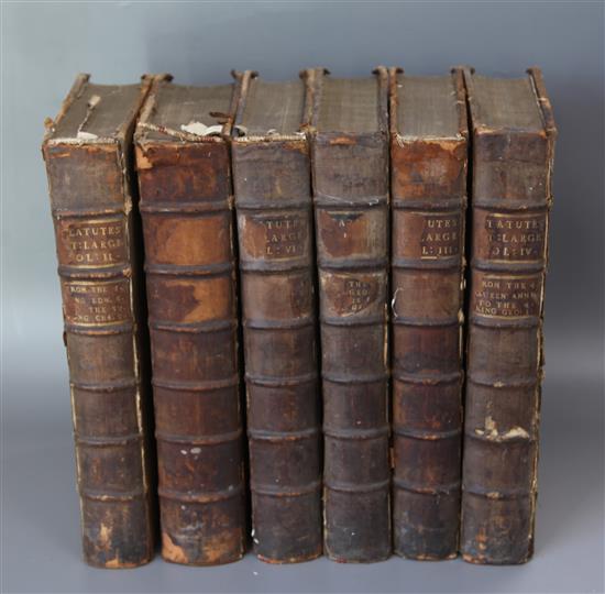 England. Laws and Statutes - The Statutes at Large ..., 6 vols, edited by William Hawkins, folio, old calf, worn